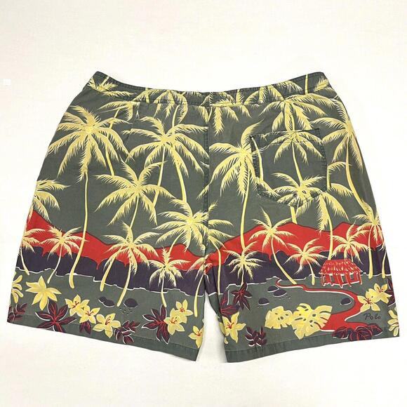 VTG Polo Sport Ralph Lauren Hawaiian Tropical Palm Trees Swim Trunks AOP Size 38 - Picture 8 of 11